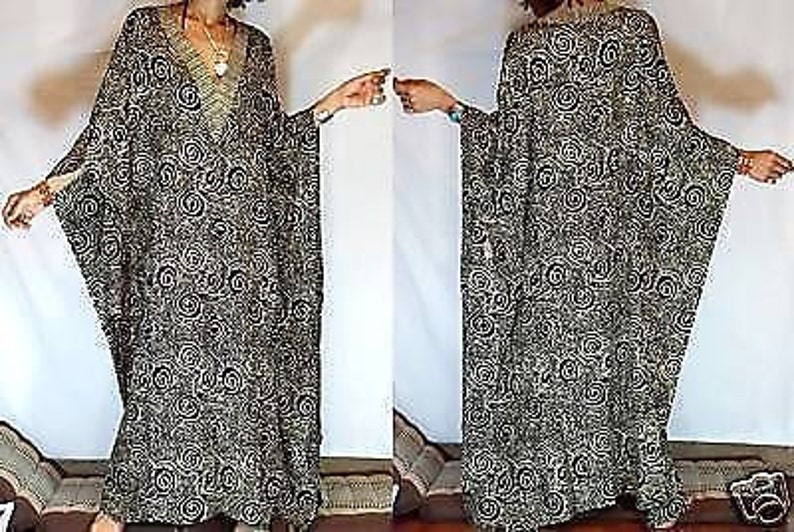 GOTHIC ETHNIC batik RAYON Spiral Batwing Hippy Maxi dress image 1