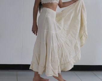 CREAM NATURAL UNDYED Cotton gypsy Ethnic boho wedding hippy skirt belly dancing costume Elastic waist