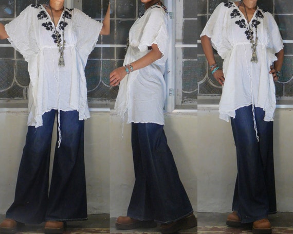 ETHNIC vintage 1970'S Indian white cotton gauze OL