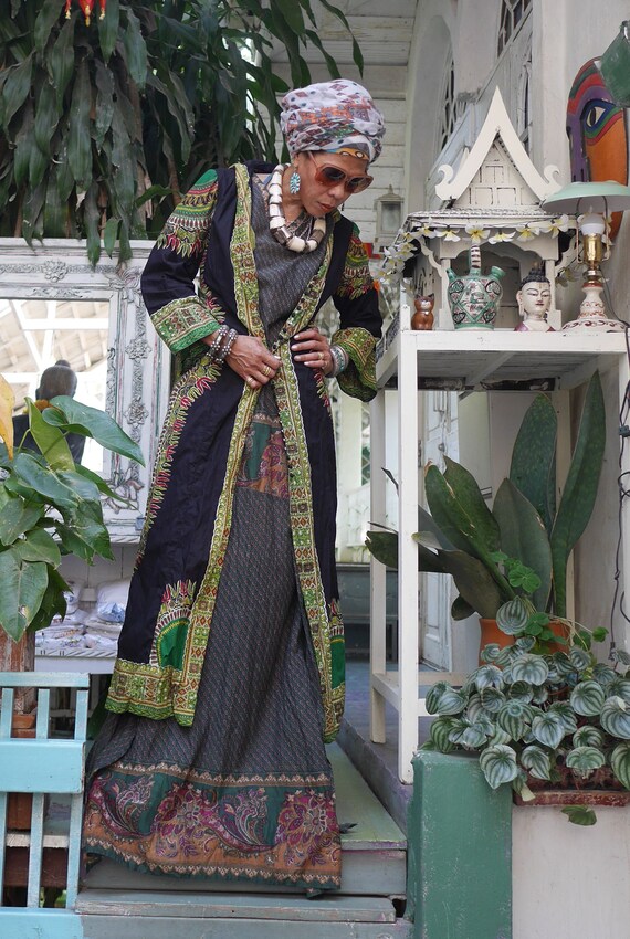 ETHNIC vintage black multi printed Dashiki bohema… - image 2