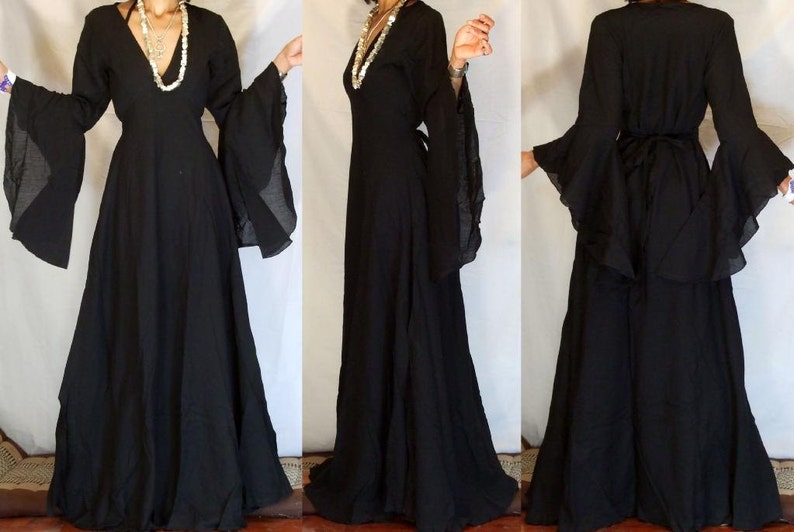 WEDDING Dress Black Boho gothic ANGEL BUTTERFLY Sleaves