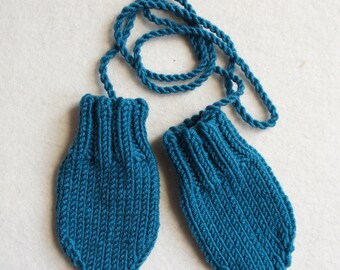 CLASSIC MITTENS hand knitted merino wool baby toddler mittens with ribbed band and stay on tie