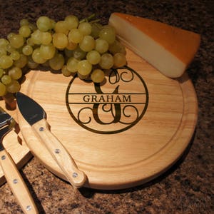 Personalized Cheese Board Set with Four Cheese Tools Engraved with Monogram