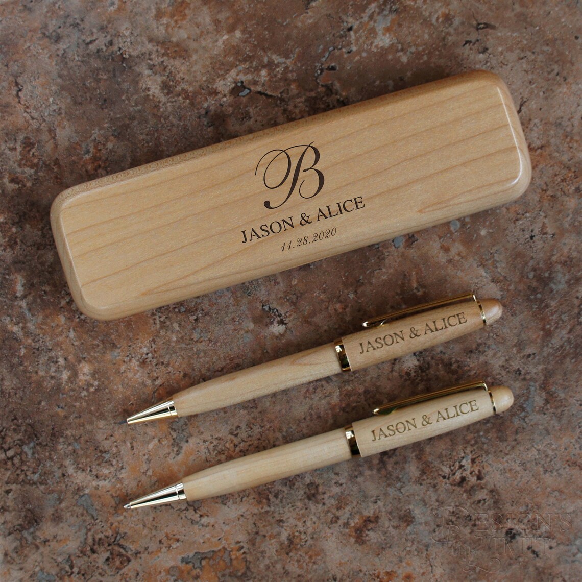 Personalized Maplewood Pen Set With Engraved Case and Choice Etsy