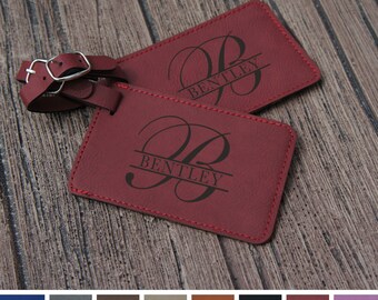 Personalized Luggage Tags Engraved Set of Two Leatherette Luggage Tags (Choose Color)