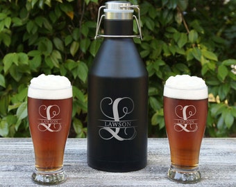 Gift Set including Personalized Growler and Two Stout Pilsner Glasses including Engraving with Options (Gift Set)