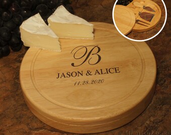 Personalized Brie Cheese Board Set & Three Cheese Knives with Engraved Design Options