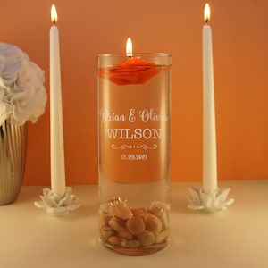 Personalized Unity Ceremony Vase Engraved with Choice of Monogram Design Options with Optional Floating Candle