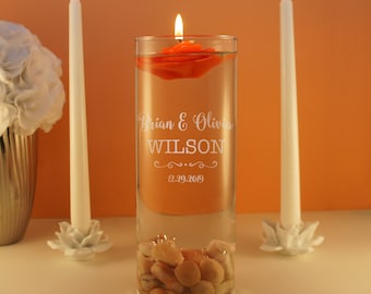 Personalized Unity Ceremony Vase Engraved with Choice of Monogram Design Options with Optional Floating Candle