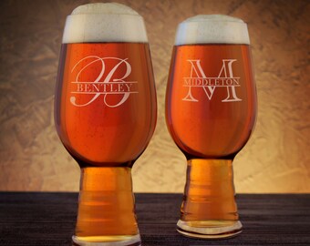 Personalized IPA Beer Glass Set with Two Glasses with Optional Monogrammed Bottle Opener