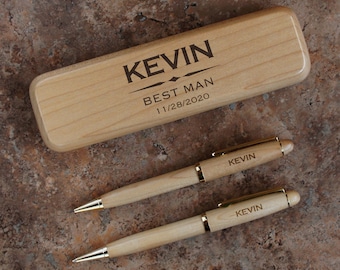 Personalized Groomsmen Pen Set including Engraved Case and Choice of Personalized Twist Pens or Pencils (Gift Set)