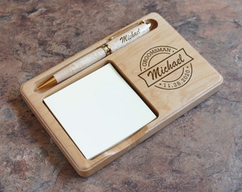 Personalized Maplewood Gift Set including Engraved Memo Holder and Choice of Personalized Twist Pen or Pencil (Gift Set)