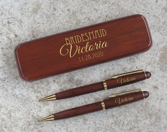 Personalized Bridal Pen Set including Engraved Case and Choice of Personalized Twist Pens or Pencils (Gift Set)
