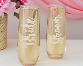 Personalized Stemless Champagne Toasting Flutes Engraved (Set of Two)