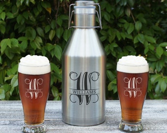 Gift Set including Personalized Growler and Two Stout Pilsner Glasses including Engraving with Options (Gift Set)