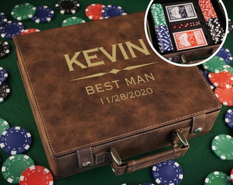 Personalized Poker Set including 100 Poker Chips, Dice, & Cards with Engraved Case with Monogram Options