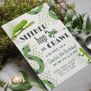 Slither Hop or Crawl Invitation | Snake Birthday Party Invitation | Snakeskin Invitations | Boy Birthday | Girl Birthday | Event Invites