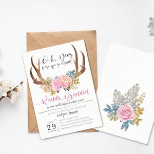 Oh Deer Baby Shower Invitation | Sweet Pink & Blue Baby Shower | Boho Deer Antlers Baby Shower Invite | Rustic Baby Shower | Baby Sprinkle
