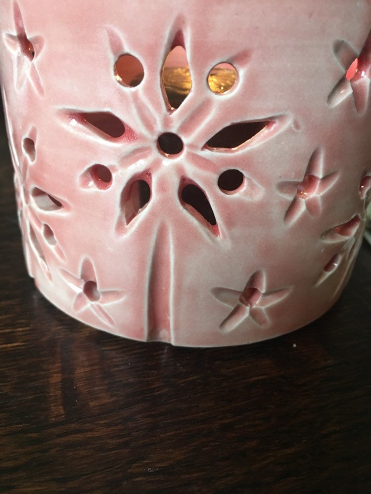 Handmade Ceramic Candle Holder // Floral Pink Home Decor Etsy