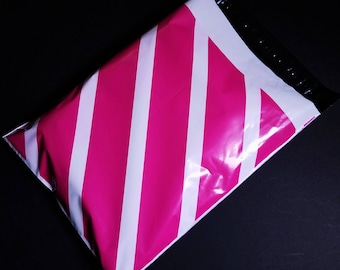 100 10X13 inch Hot Pink Stripe Color Poly Mailer Self Seal Flat Shipping Envelope Bag