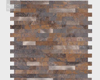 Tic Tac Tiles Peel and Stick Backsplash, Luxe Rustic Brown Tile