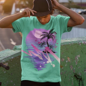 80's Pastel Palm Tree Vaporwave Sunset T shirt