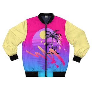 Synthwave/Vaporwave Aesthetic Streetwear Sunset 80's 90's Palm Tree Bomber Jacket