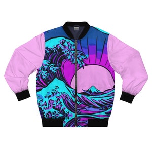 Pastel Goth Cyberpunk Harajuku Streetwear The Great Wave off Kanagawa Synthwave/Vaporwave Bomber Jacket