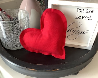 Red Mini Fabric Heart pillow ornament- Valentines Day Decor