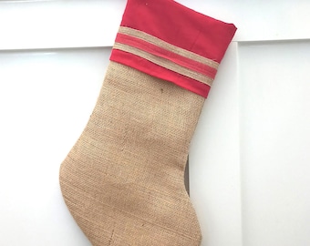 Red and Burlap Christmas Stocking