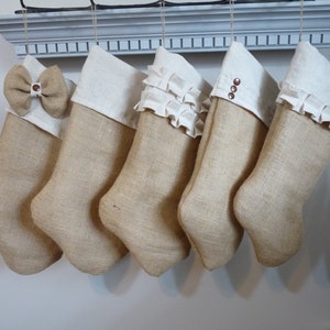 Neutral Burlap Christmas Stocking