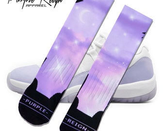 Purple Reign Nike Air Jordan 11 LOW "PURE VIOLET" Custom Premium Socks matching sneaker socks AJ11 low AH7860-101