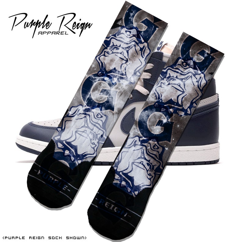 Purple Reign NIKE air JORDAN 1 GEORGETOWN 85 Custom Premium Socks matching sneaker socks AJ1 og High BQ4422-400 image 1