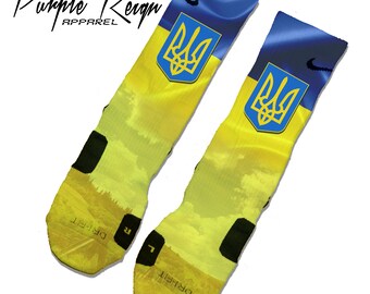 Custom Nike Elite Ukraine Ukrainian NATION NATIONAL Flag with Trident tryzub Socks