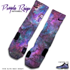 Custom Nike Elite  "Galaxy Foamposite" Socks Personalized Sneakerhead Basketball Crew Socks - Space Themed Streetwear - Unique Gift Sneaker