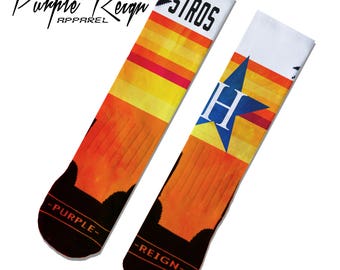 Purple Reign Houston Astros &quot;STROS&quot; World Series 2017 Custom Premium Socks
