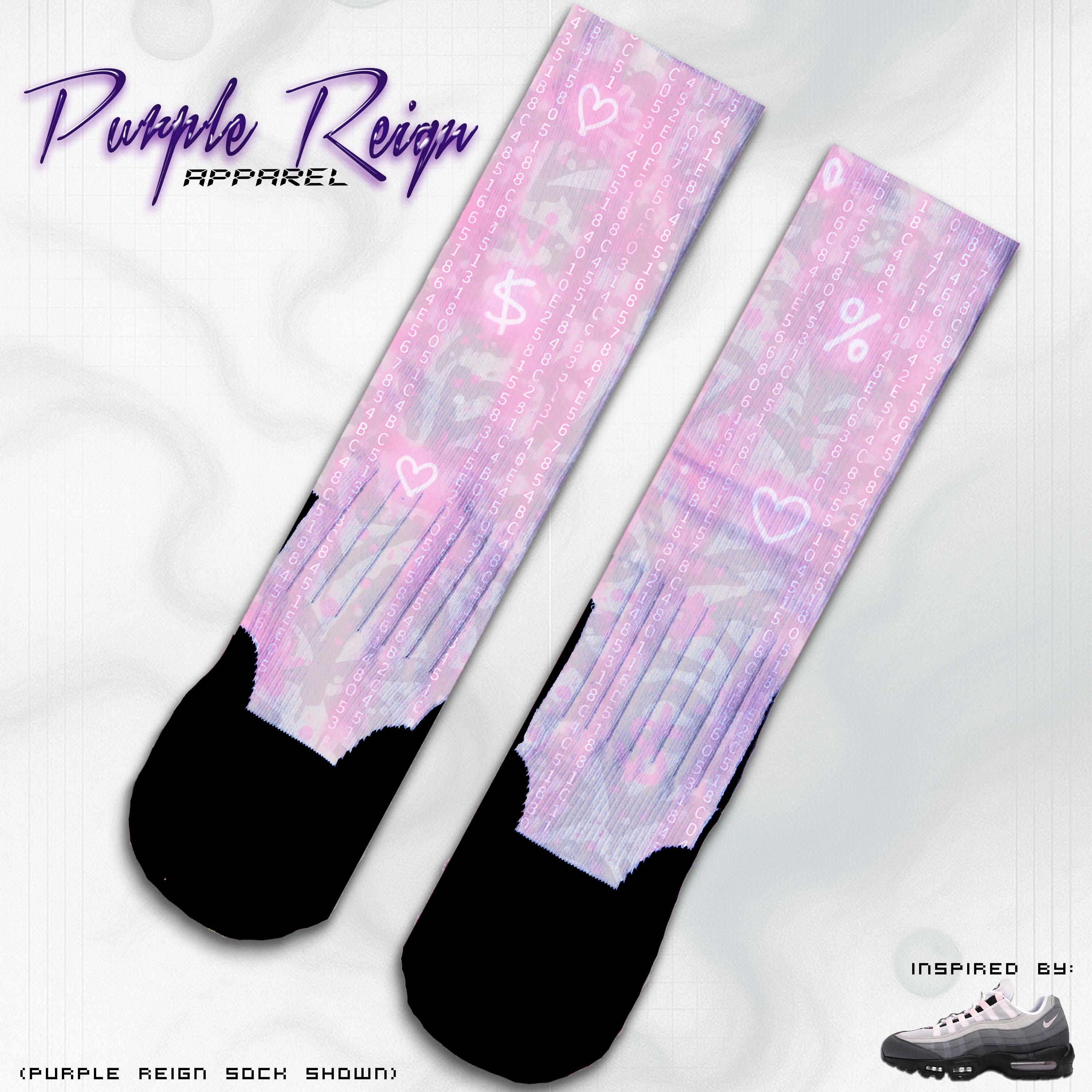 Purple Reign "Pink Foam" Custom crew Premium Socks matching NIKE Air max 95 HJ5996-001 Unique Sneaker Socks Sneakerhead gift idea