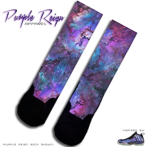 Purple Reign “GALAXY" Custom Premium Socks matching NIKE Air Foamposite one FQ4303-400 Unique Sneaker Socks Sneakerhead gift idea