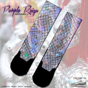 Limited Edition Purple Reign &quot;Year of the Snake&quot; Socks – Custom Sneakerhead Gift – Matches Nike Air Jordan 11 low HQ7000-001– Unique Design