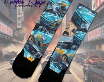 Custom Purple Reign Socks ""Porsche Life"" Import Porsche Inspired Sports Car Enthusiast Socks