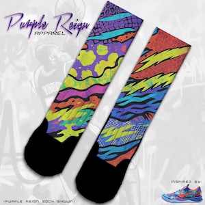 Purple Reign “What The Kobe" Custom Premium Socks matching NIKE kobe 8 proto one HM9621-900 Unique Sneaker Socks Sneakerhead gift idea