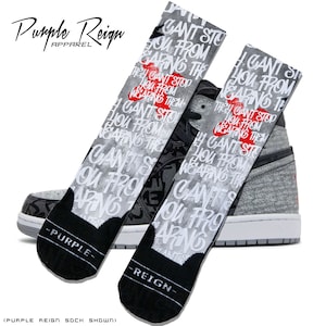 Purple Reign NIKE air JORDAN 1 "REBELLIONAIRE" Custom Premium Socks matching sneaker socks black shadow banned AJ1 555088-036