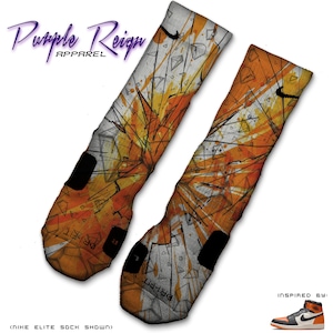 NIKE Elite Socks “Shattered Backboard” Custom | Matching Air Jordan 1 OG Black Starfish DZ5485-008 Sneaker Socks Basketball Sneakerhead Gift
