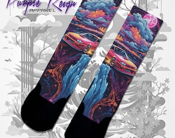 Custom Purple Reign Socks "SKYLINE DREAMS" JDM Import Car Nissan Skyline Socks