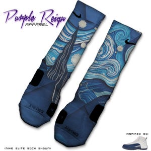 NIKE Elite Socks “French Night” Custom | Matching Air Jordan 12 French Blue CT8013-114 Sneaker Socks Basketball Sneakerhead Gift