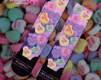 Purple Reign Nike Valentines day  "candy hearts" Custom Premium Socks