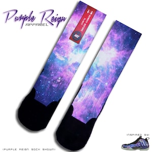 Purple Reign “GALAXY" Custom Premium Socks matching NIKE Air Foamposite one FQ4303-400 Unique Sneaker Socks Sneakerhead gift idea