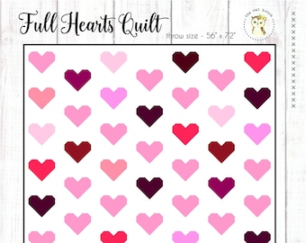 Full Hearts PDF Quilt Pattern | Valentine&#39;s Day Quilt