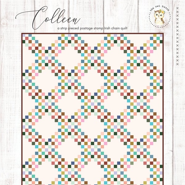 Colleen PDF Quilt Pattern by theowlhutch | Baby, Throw, Queen and King sizes included | Strip pieced scrap quilt