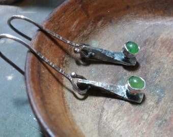 Tiny Hand Forged Jade Earrings